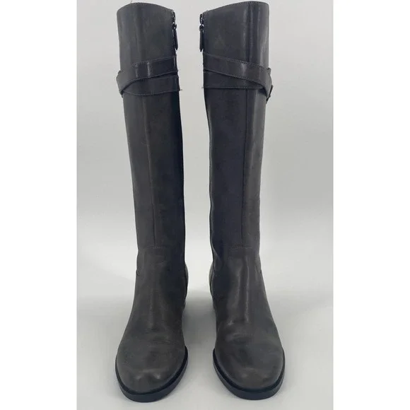 ECCO Sullivan Riding Boots  Gray‎ Leather Knee High Zip up Women's 38/ 7.5 - Picture 2 of 10